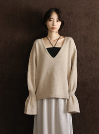 【Et】Deep V-Neck Wool Mix Knit