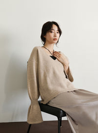 【Et】Deep V-Neck Wool Mix Knit