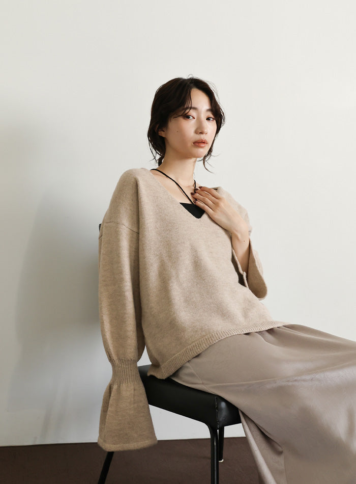【Et】Deep V-Neck Wool Mix Knit