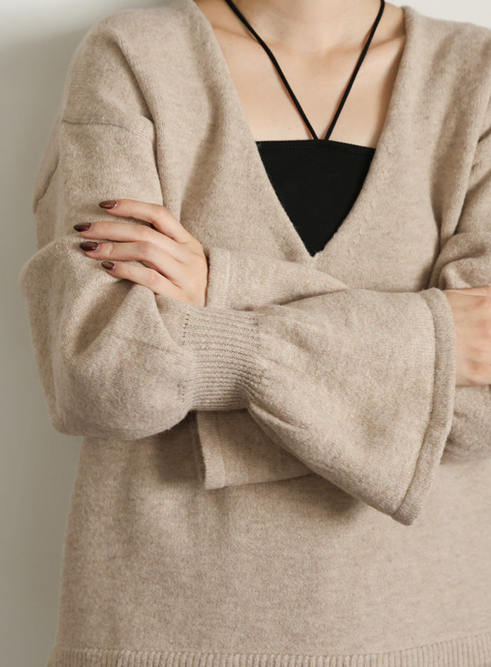 【Et】Deep V-Neck Wool Mix Knit