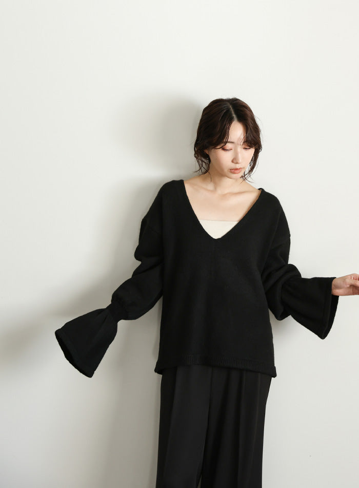 【Et】Deep V-Neck Wool Mix Knit