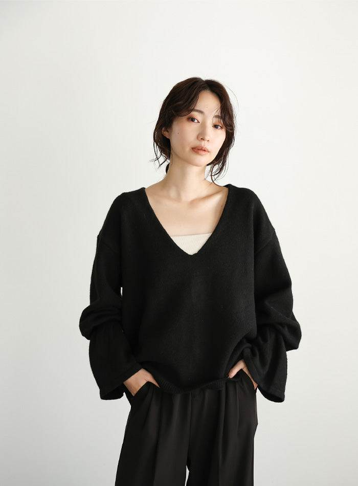 【Et】Deep V-Neck Wool Mix Knit