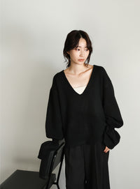 【Et】Deep V-Neck Wool Mix Knit