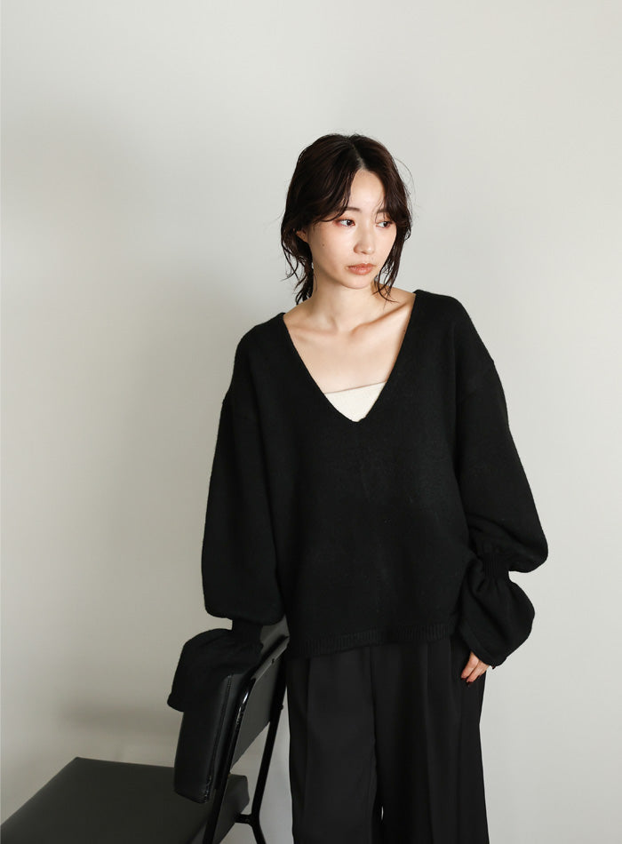 【Et】Deep V-Neck Wool Mix Knit