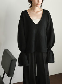 【Et】Deep V-Neck Wool Mix Knit
