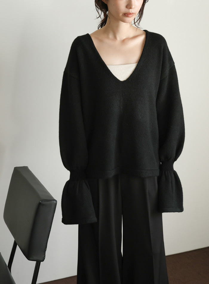 【Et】Deep V-Neck Wool Mix Knit