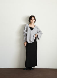【Et】Deep V-Neck Wool Mix Knit