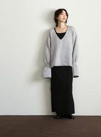 【Et】Deep V-Neck Wool Mix Knit