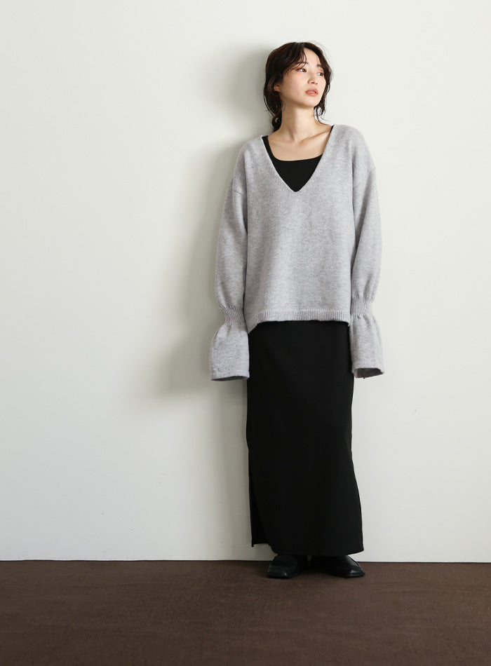 【Et】Deep V-Neck Wool Mix Knit