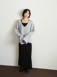 【Et】Deep V-Neck Wool Mix Knit