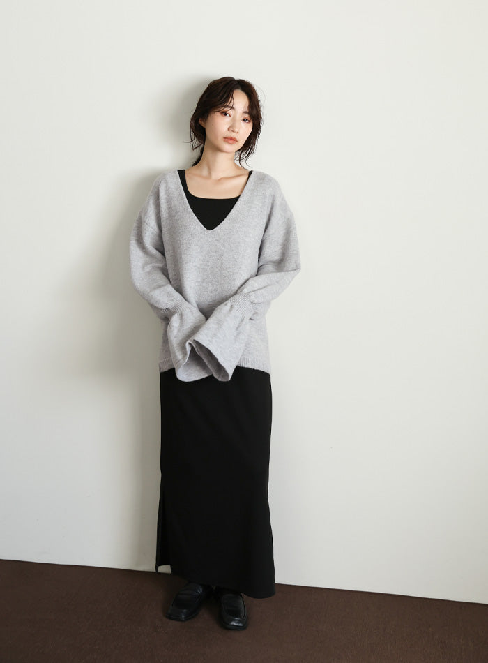 【Et】Deep V-Neck Wool Mix Knit