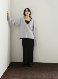 【Et】Deep V-Neck Wool Mix Knit