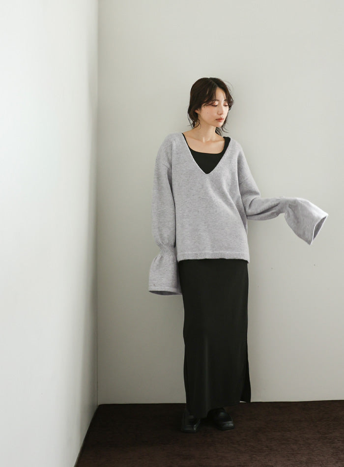 【Et】Deep V-Neck Wool Mix Knit