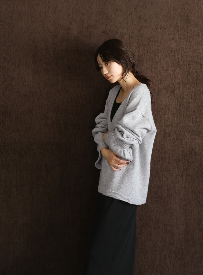 【Et】Deep V-Neck Wool Mix Knit