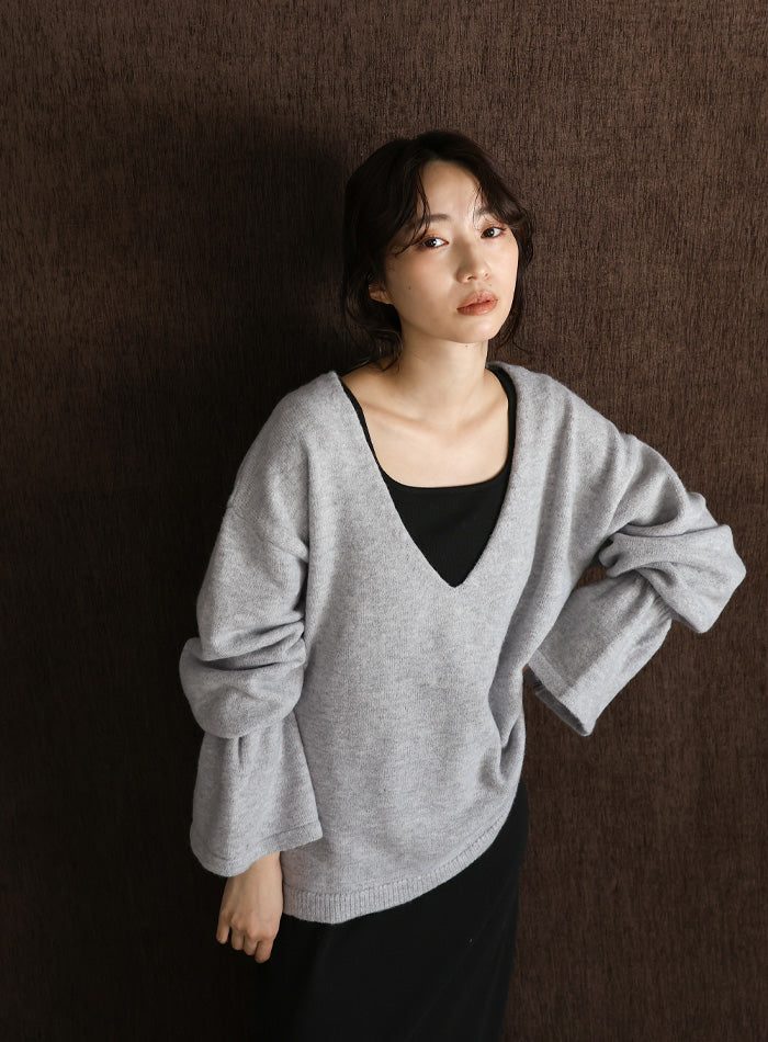 【Et】Deep V-Neck Wool Mix Knit