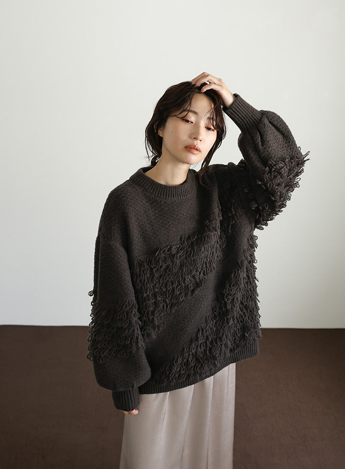 【Et】Asymmetrical Loop Panel Knit