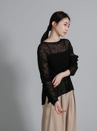 【Et】Sheer Random-Rib Knit
