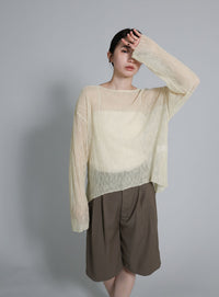 【Et】Sheer Random-Rib Knit