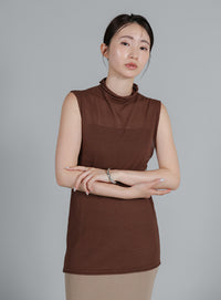 【Et】Mock Neck Sleeveless Knit Tops