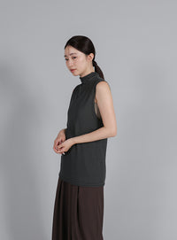 【Et】Mock Neck Sleeveless Knit Tops