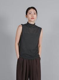 【Et】Mock Neck Sleeveless Knit Tops