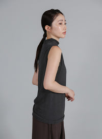 【Et】Mock Neck Sleeveless Knit Tops