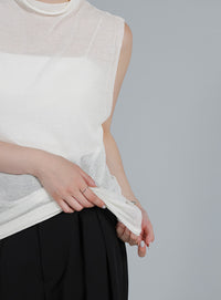 【Et】Mock Neck Sleeveless Knit Tops