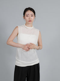 【Et】Mock Neck Sleeveless Knit Tops