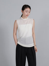 【Et】Mock Neck Sleeveless Knit Tops