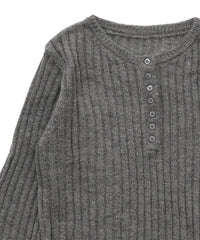 【Et】Sheer Ribbed Henley Neck Knit