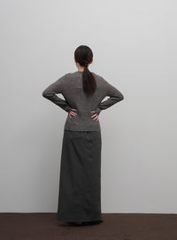 【Et】Sheer Ribbed Henley Neck Knit