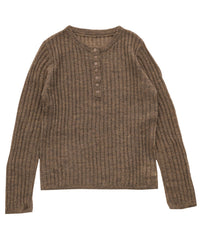 【Et】Sheer Ribbed Henley Neck Knit