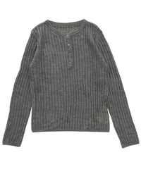 【Et】Sheer Ribbed Henley Neck Knit