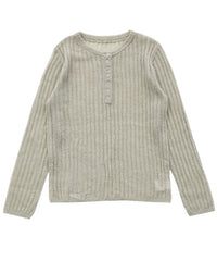 【Et】Sheer Ribbed Henley Neck Knit