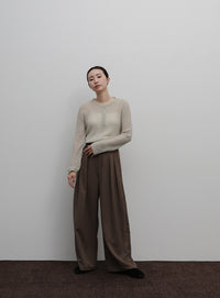 【Et】Sheer Ribbed Henley Neck Knit