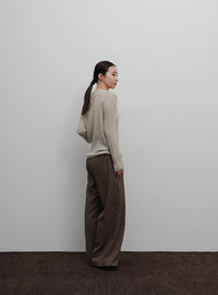 【Et】Sheer Ribbed Henley Neck Knit