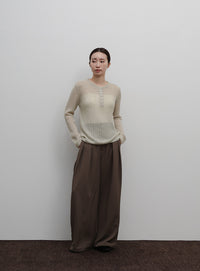 【Et】Sheer Ribbed Henley Neck Knit