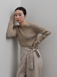 【Et】Crew Neck Button Sleeve Knit