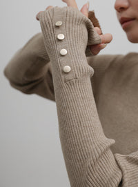 【Et】Crew Neck Button Sleeve Knit