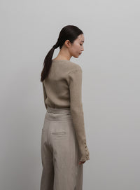 【Et】Crew Neck Button Sleeve Knit