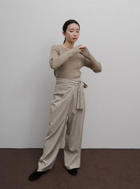 【Et】Crew Neck Button Sleeve Knit