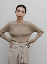 【Et】Crew Neck Button Sleeve Knit