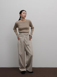 【Et】Crew Neck Button Sleeve Knit