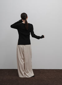 【Et】Crew Neck Button Sleeve Knit