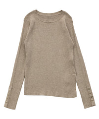 【Et】Crew Neck Button Sleeve Knit