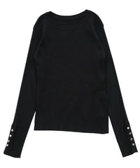 【Et】Crew Neck Button Sleeve Knit