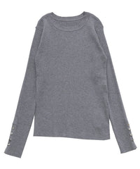 【Et】Crew Neck Button Sleeve Knit