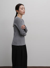 【Et】Crew Neck Button Sleeve Knit