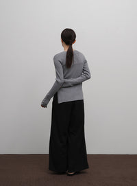 【Et】Crew Neck Button Sleeve Knit