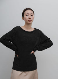 【Et】Tape Yarn Boat Neck Sheer Knit